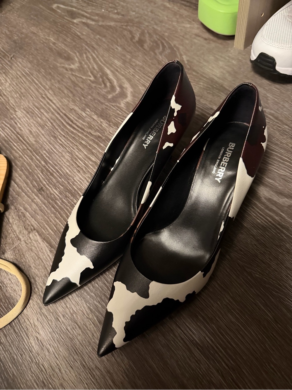 Burberry Black and White Cow-Print Pointed Toe Pumps